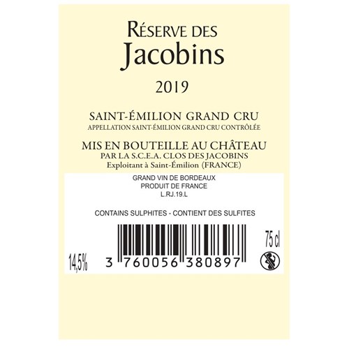 Reserve Des Jacobins - Saint-Emilion Grand Cru 2019