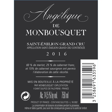 Angélique de Monbousquet - Saint-Emilion Grand Cru 2016