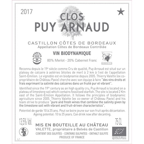 Clos Puy Arnaud - Castillon-Côtes de Bordeaux 2017